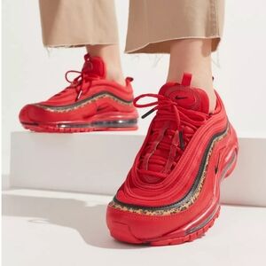 Nike Women's Air Max 97 'University Red' Lace-Up Athletic Leopard Sneakers 7.5